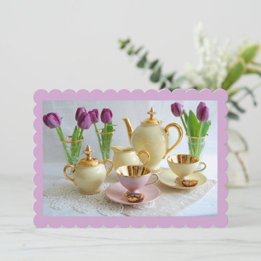 カスタマイズ可能なラベンダーアフタヌーンティー招待状 招待状 (スタンド正面)