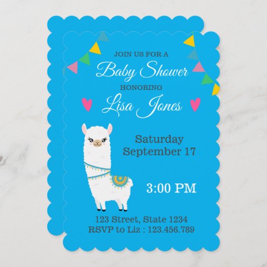 カスタマイズ可能なラマベビーシャワー招待状 招待状 (正面/裏面)