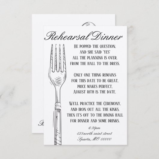 カスタマイズ可能なリハーサルディナーカード 招待状 (正面/裏面)