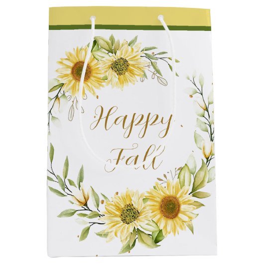 カスタマイズ可能なリースを備えたヒマワリ文字 ミディアムペーパーバッグ (正面)