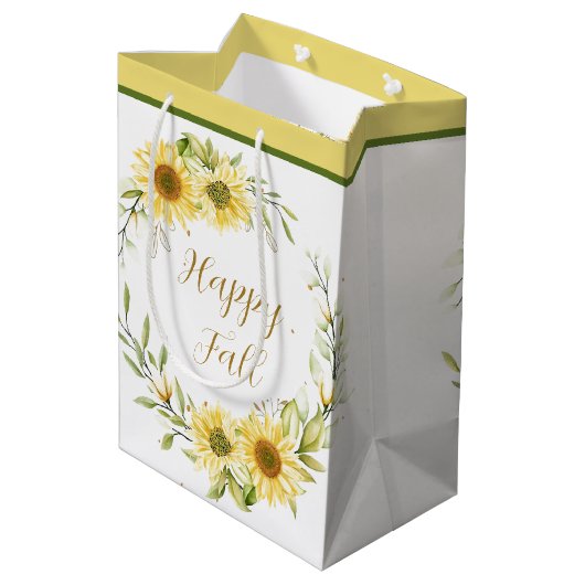 カスタマイズ可能なリースを備えたヒマワリ文字 ミディアムペーパーバッグ (裏面アングル)