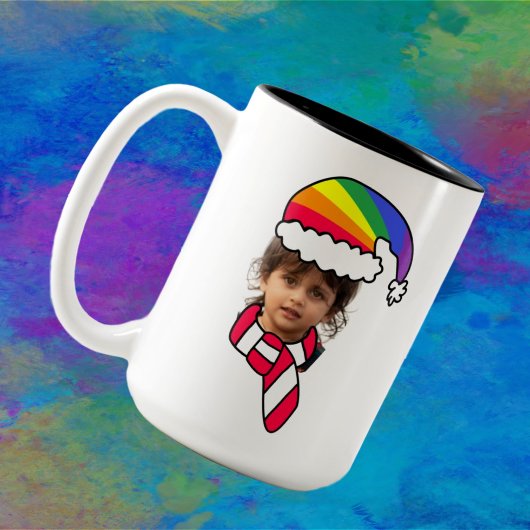 カスタマイズ可能なレインボーサンタフォトマグカップ ツートーンマグカップ