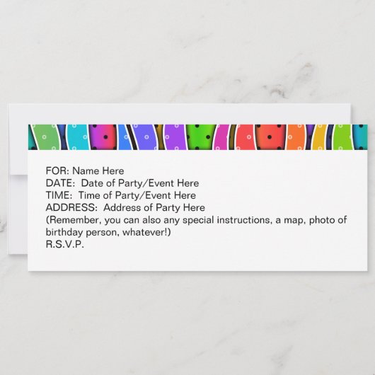 カスタマイズ可能なレインボーストライプパーティの招待状 招待状 (裏面)