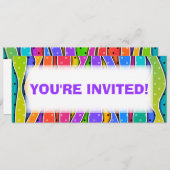 カスタマイズ可能なレインボーストライプパーティの招待状 招待状 (正面/裏面)