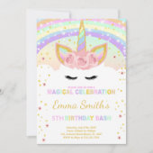 カスタマイズ可能なレインボーユニコーンポストカード 招待状 (正面)