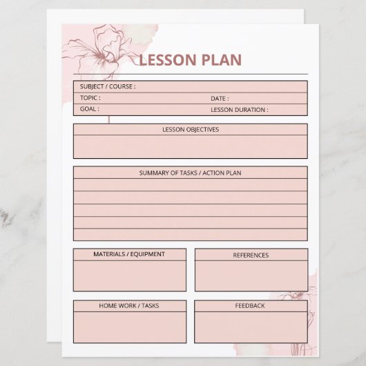 カスタマイズ可能なレッスンプランナーテンプレート (正面/裏面)