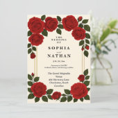 カスタマイズ可能なレッドローズ結婚式招待状 | エレガント 招待状 (スタンド正面)