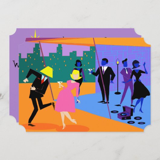 カスタマイズ可能なレトロアーバンルーフトップパーティの招待状 招待状 (正面/裏面)