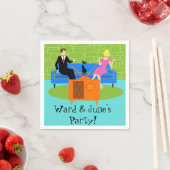 カスタマイズ可能なレトロカップルと猫紙ナプキンス スタンダードカクテルナプキン (インサイチュ)