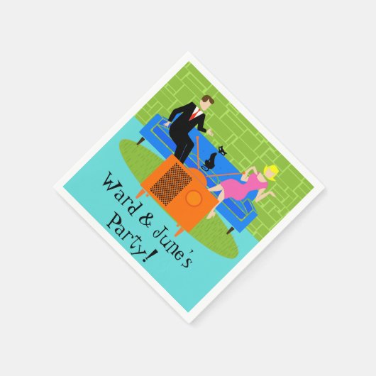 カスタマイズ可能なレトロカップルと猫紙ナプキンス スタンダードカクテルナプキン (角)