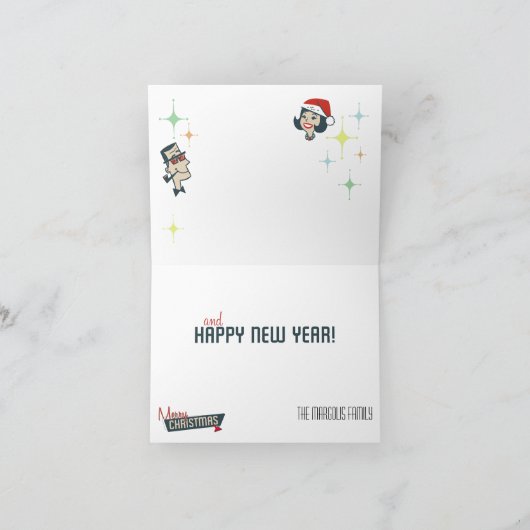 カスタマイズ可能なレトロカップルメリークリスマスホリデー シーズンカード (内部)