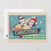 カスタマイズ可能なレトロカップルMerry Christmasヴィンテージ ポストカード (正面/裏面)