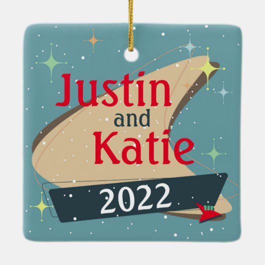 カスタマイズ可能なレトロクリスマスヴィンテージ1950s休日 セラミックオーナメント (裏面)