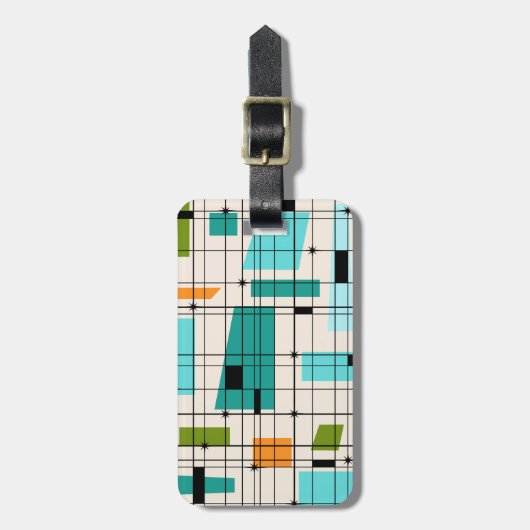 カスタマイズ可能なレトログリッドとスターバストラゲージタグ ラゲッジタグ (正面縦)