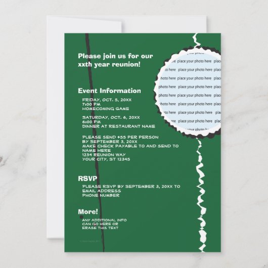 カスタマイズ可能なレトログリーンクラス懇親会招待状 招待状 (裏面)