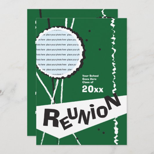 カスタマイズ可能なレトログリーンクラス懇親会招待状 招待状 (正面/裏面)