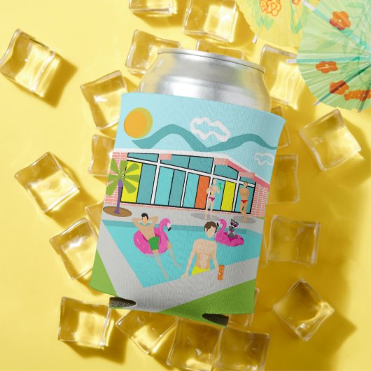 カスタマイズ可能なレトロゲイピンクフラミンゴプールパーティー 缶クーラー (インサイチュ 夏)