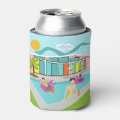 カスタマイズ可能なレトロゲイピンクフラミンゴプールパーティー 缶クーラー (缶正面)