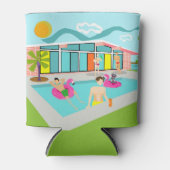 カスタマイズ可能なレトロゲイピンクフラミンゴプールパーティー 缶クーラー (正面)