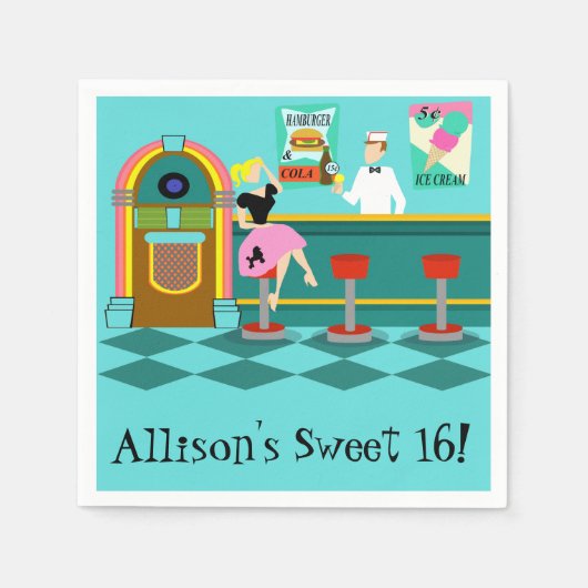 カスタマイズ可能なレトロソーダファウンテン紙ナプキンス スタンダードカクテルナプキン (正面)