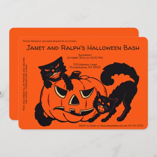 カスタマイズ可能なレトロハロウィーン装飾 招待状 (正面/裏面)