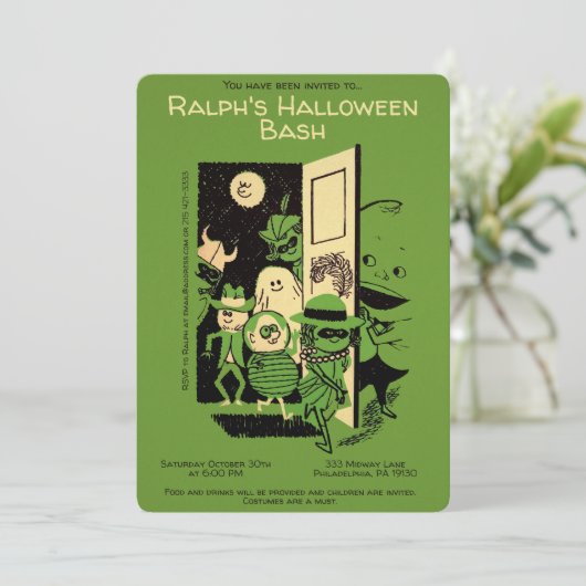 カスタマイズ可能なレトロハローウィンパーティ招待状 招待状 (スタンド正面)