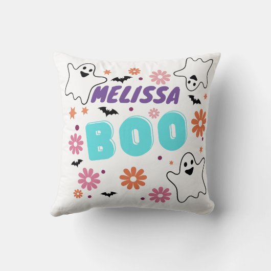 カスタマイズ可能なレトロブハロウィーンフローラデザイン クッション (裏面)
