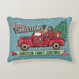 カスタマイズ可能なレトロヴィンテージトラッククリスマスホリデー アクセントクッション