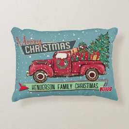 カスタマイズ可能なレトロヴィンテージトラッククリスマスホリデー アクセントクッション