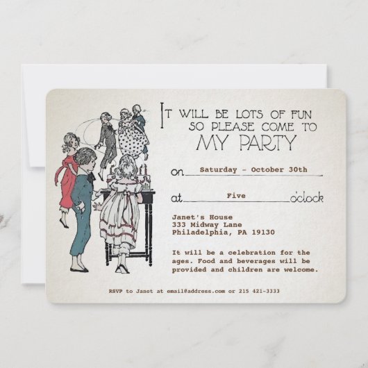 カスタマイズ可能なレトロ子供パーティの招待状 招待状 (正面)