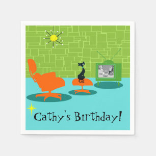 カスタマイズ可能なレトロ宇宙年齢子猫紙ナプキンス スタンダードカクテルナプキン