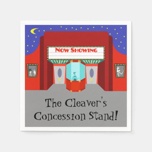 カスタマイズ可能なレトロ映画館紙ナプキン スタンダードカクテルナプキン (正面)