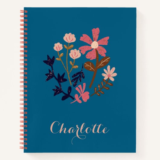 カスタマイズ可能なレトロ開花フローラ ノートブック (正面)