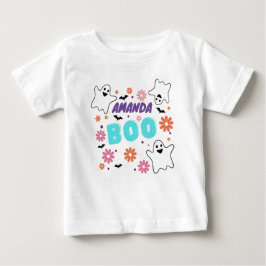 カスタマイズ可能なレトロ・ブー・ハロウィンフローラルデザイン ベビーTシャツ