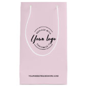 カスタマイズ可能なロゴとウェブサイト ピンク ビジネス スモールペーパーバッグ (正面)