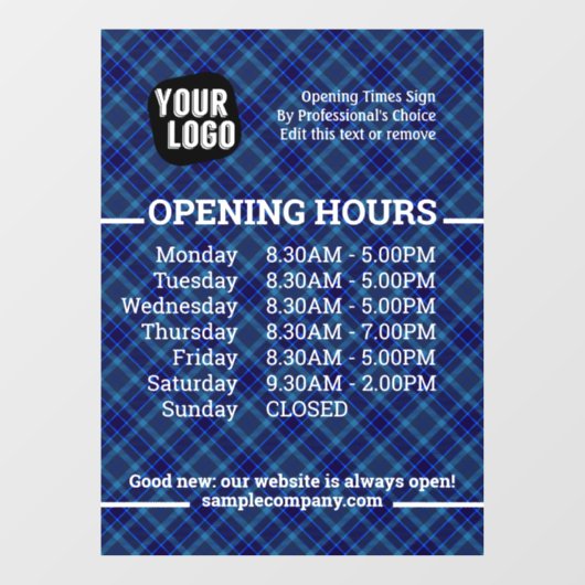 カスタマイズ可能なロゴとテキストのビジネス営業時間 ウィンドウサイン (シート)