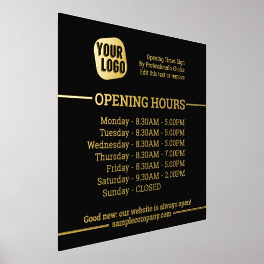 カスタマイズ可能なロゴとテキストのビジネス営業時間 箔ポスター (レイダウン)
