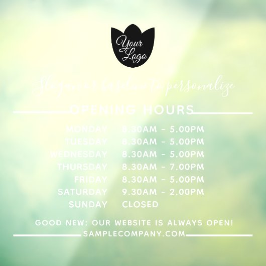 カスタマイズ可能なロゴとテキストの営業時間テンプレート ウィンドウサイン (シート3)