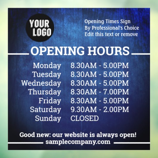カスタマイズ可能なロゴとテキストの営業時間 ウィンドウサイン (シート3)