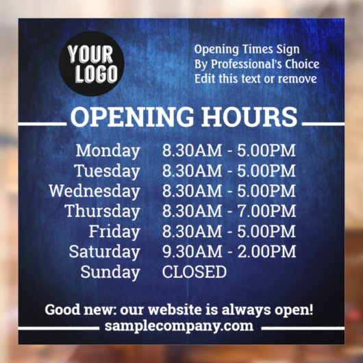 カスタマイズ可能なロゴとテキストの営業時間 ウィンドウサイン (シート2)