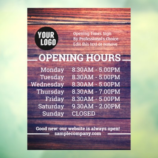カスタマイズ可能なロゴとテキストの営業時間 ウィンドウサイン (シート3)