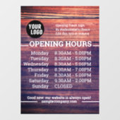 カスタマイズ可能なロゴとテキストの営業時間 ウィンドウサイン (シート)