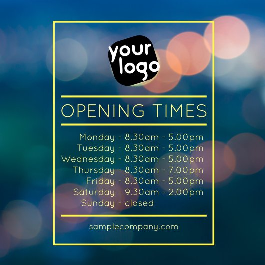 カスタマイズ可能なロゴとテキストの営業時間 ウィンドウサイン