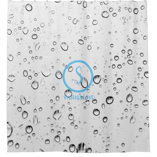 カスタマイズ可能なロゴと文字付き水滴 シャワーカーテン (正面)