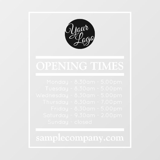 カスタマイズ可能なロゴと文字営業時間 ウィンドウサイン (シート)