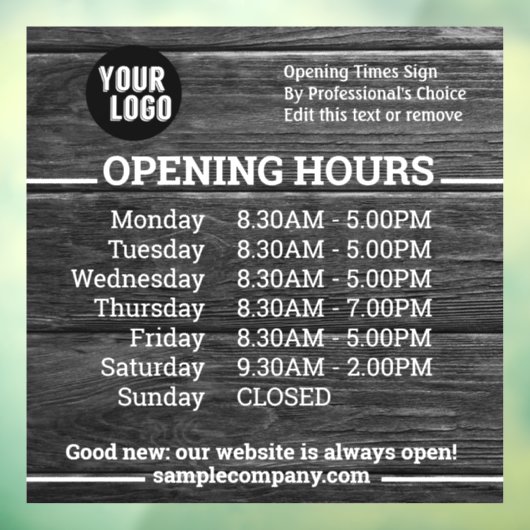 カスタマイズ可能なロゴと文字営業時間 ウィンドウサイン (シート3)
