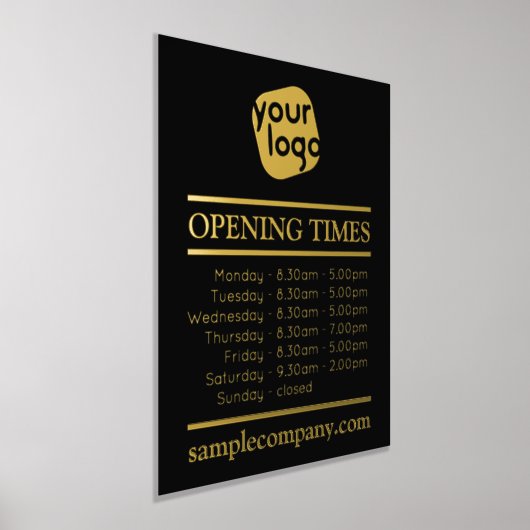 カスタマイズ可能なロゴと文字営業時間 箔ポスター (レイダウン)
