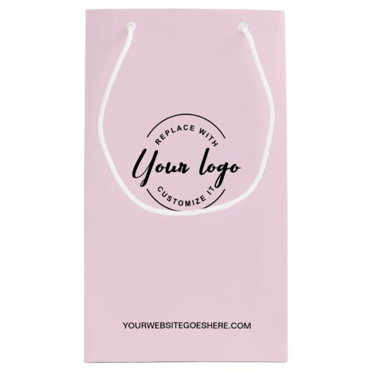 カスタマイズ可能なロゴとWebサイトピンクビジネス スモールペーパーバッグ (裏面)