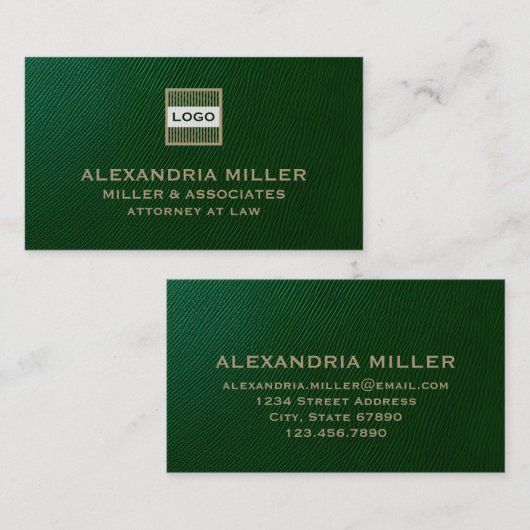 カスタマイズ可能なロゴエメラルドグリーンと金ゴールド 名刺 (正面/裏面)