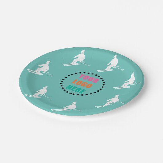 カスタマイズ可能なロゴフォトスキーヤースキーティール（緑がかった色） ペーパープレート (アングル)